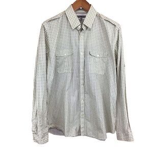 Express Men's Fitted Yellow Gray‎ Geometric Button Down Shirt 17-17.5